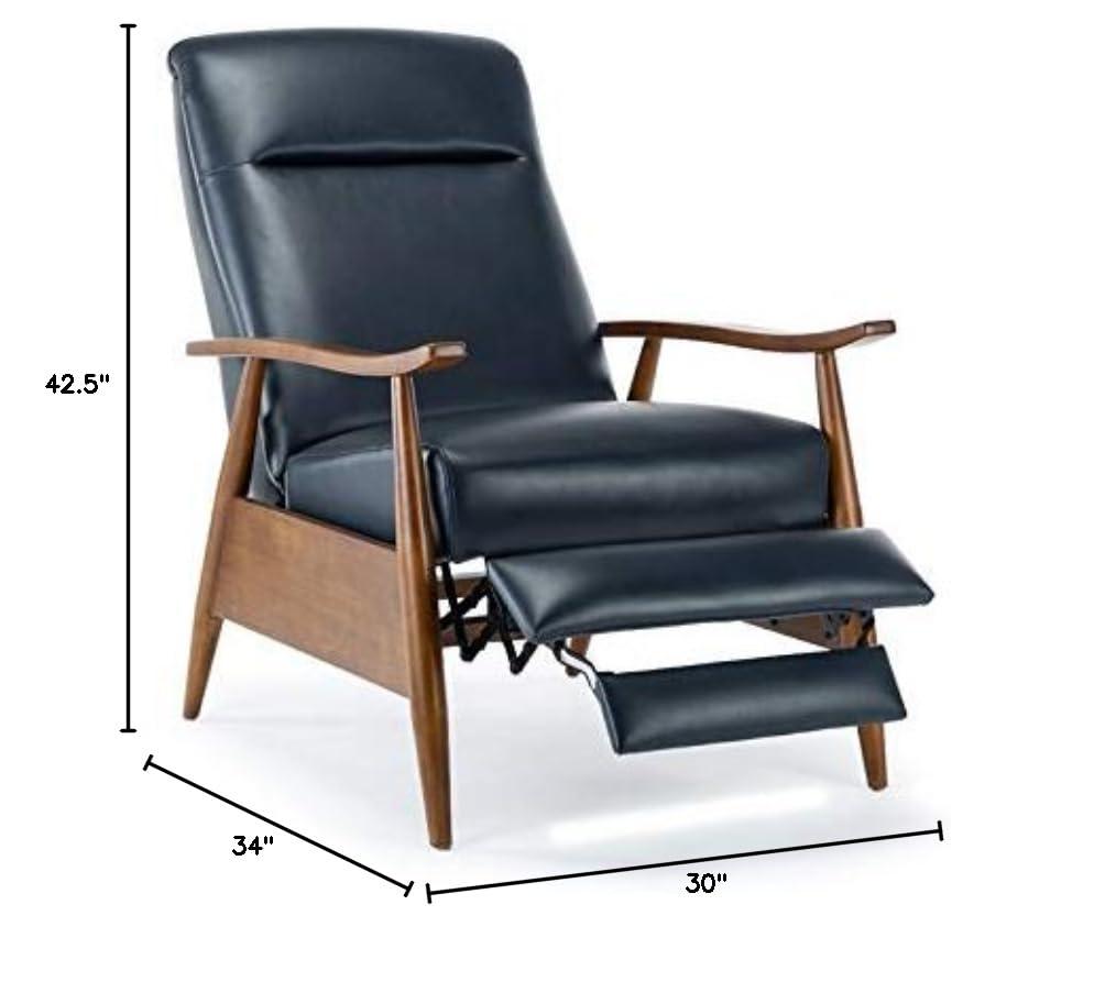 Solaris Midnight Blue Faux Leather Wooden Arm Push Back Recliner Chair