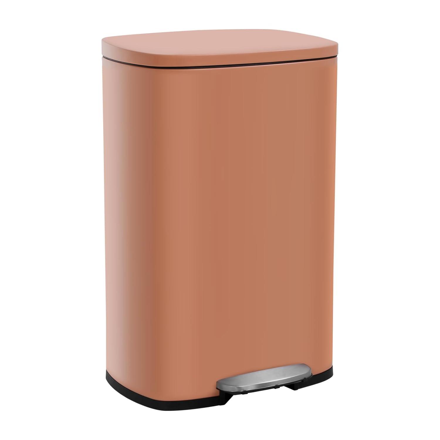 13 Gallon / 50 L Kitchen Trash Can with Lid Step Trash Bin Fingerprint-Proof Garbage Bin Brushed Stainless Steel for Office Bedroom Bathroom , Pink