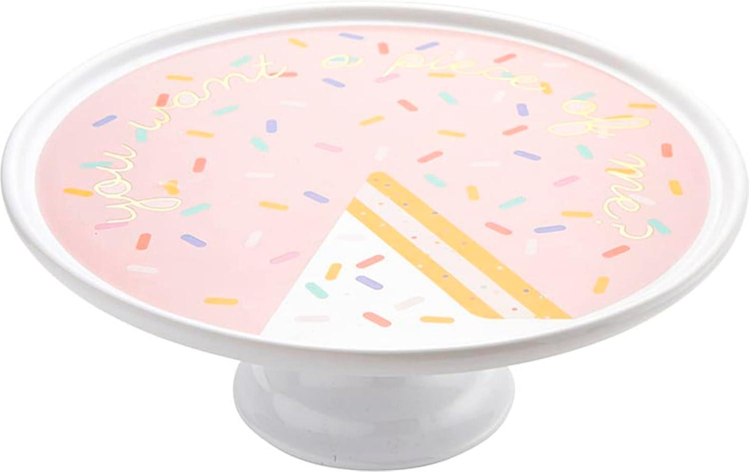 Round Pink Ceramic Pedestal Cake Stand with Sprinkles