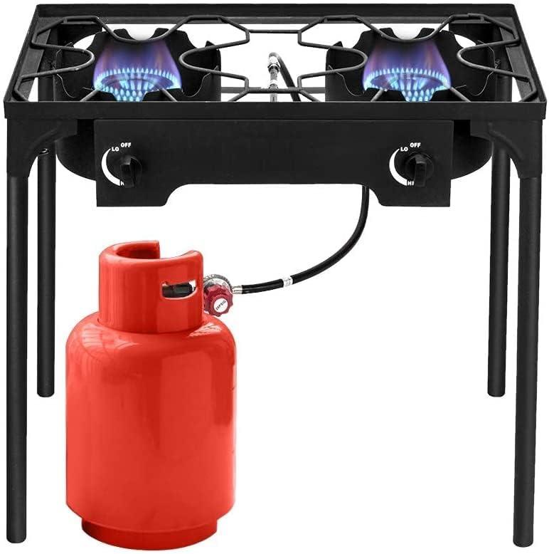 Topcobe Portable Propane Gas Cooker, Iron Cast Patio Burner, Outdoor Stove for Camp Cooking (Three Burner 225000-BTU)
