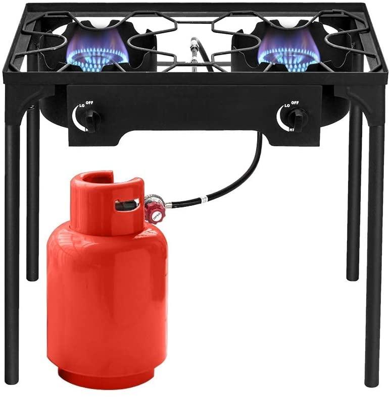 Topcobe Portable Propane Gas Cooker, Iron Cast Patio Burner, Outdoor Stove for Camp Cooking (Three Burner 225000-BTU)