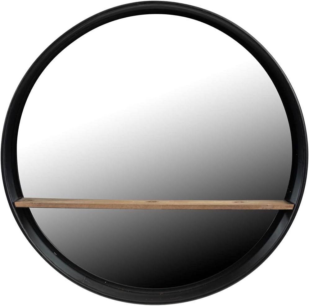 24" Metal/Wood Wall Mirror with Shelf Black - 3R Studios: No Assembly, Modern Decor