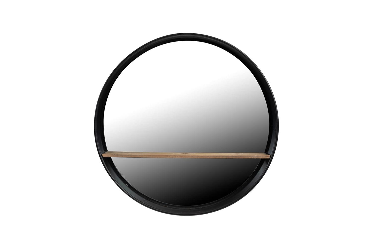 24" Metal/Wood Wall Mirror with Shelf Black - 3R Studios: No Assembly, Modern Decor