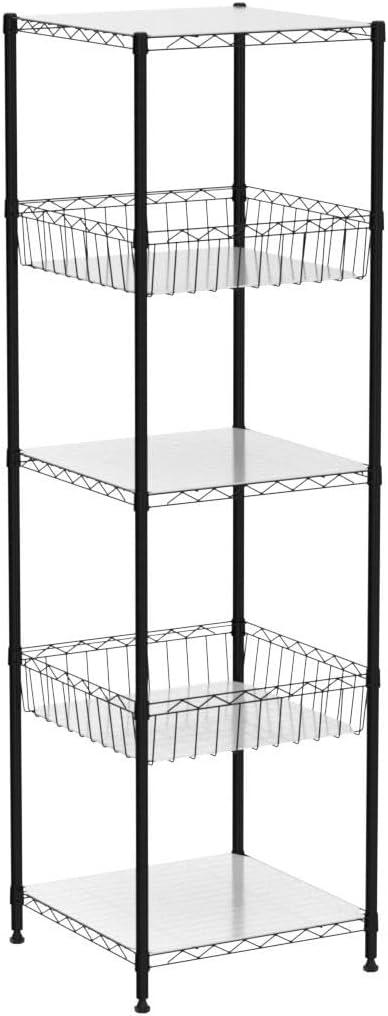 CAPHAUS NSF Adjustable Height 5 Tier Wire Shelving Unit w/ Basket & Liner, Black & Silver