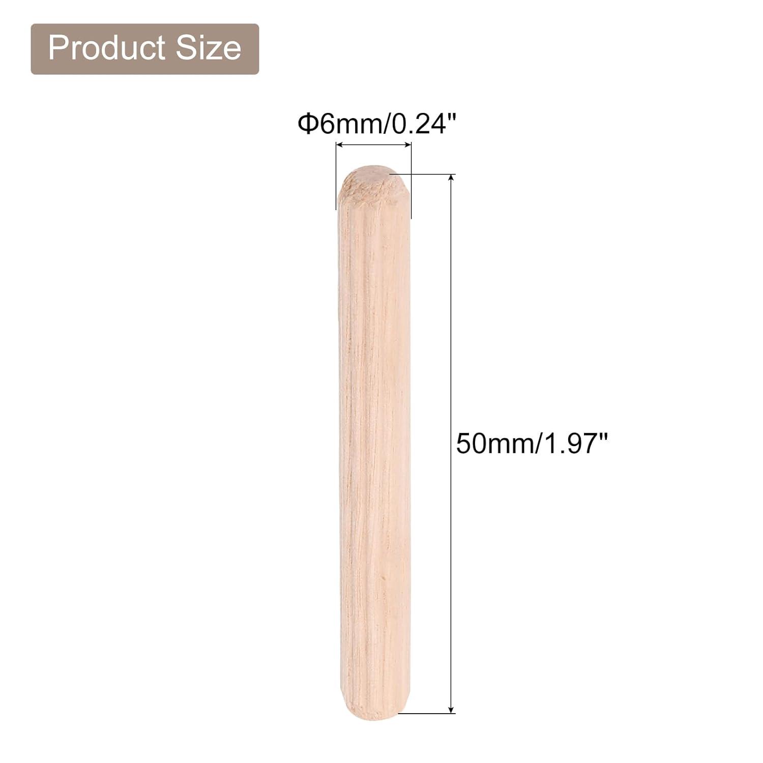 100 Pcs Wooden Dowel Pins, 6 x 50mm (0.24 x 1.97 Inch) Wood Dowels Rods, Fluted Dowel Joints