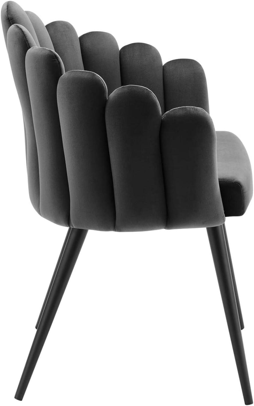 Modway Vanguard 19.5" Scalloped Back Velvet Dining Chair in Black/Charcoal