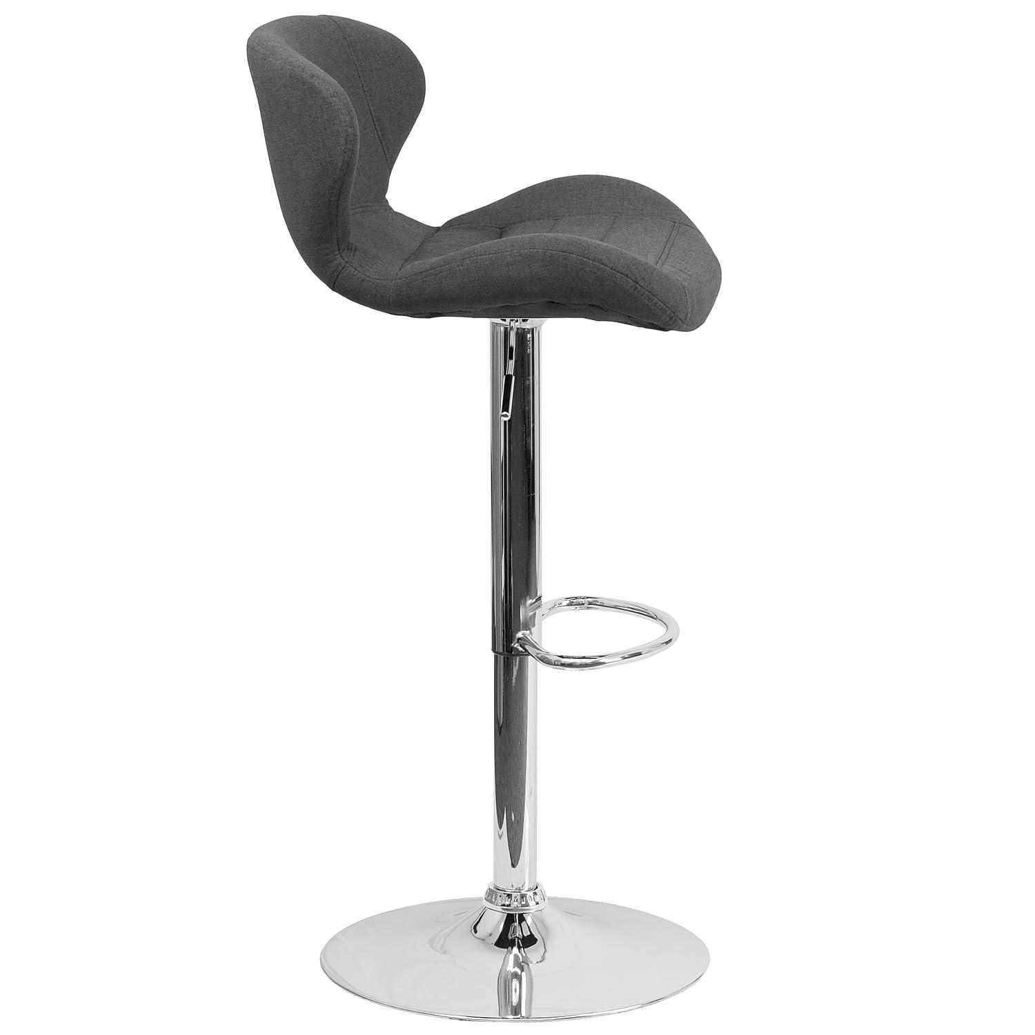 Flash Furniture Francis Contemporary Blue Fabric Adjustable Height Barstool with Curved Back and Chrome Base