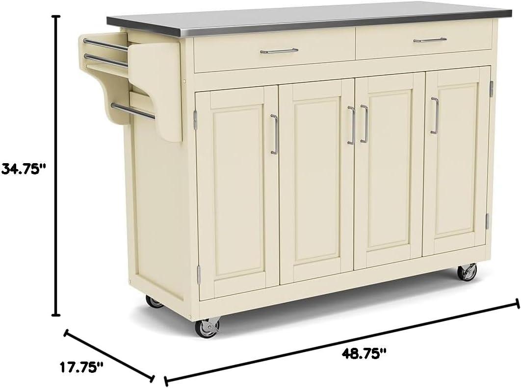 Off-White Stainless Steel Top Kitchen Cart with Storage