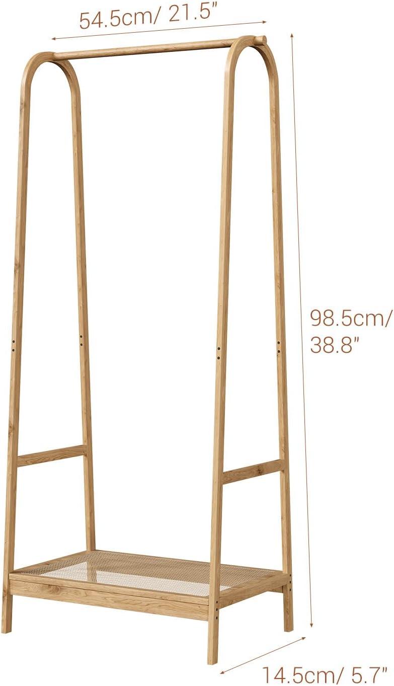 Garvee Bamboo Freestanding Garment Rack, Clothing Rack with Storage Shelf for Bedroom, Balcony, Clothes Store, Clothing Storage Organizer, Natural