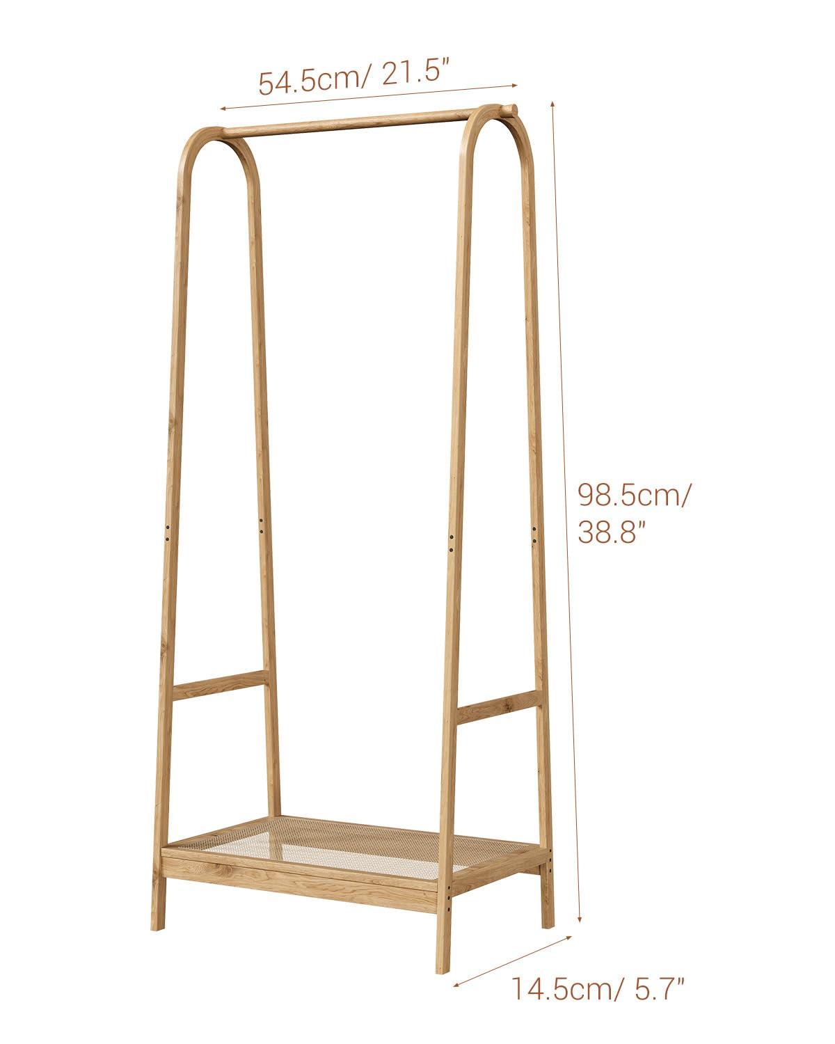 Garvee Bamboo Freestanding Garment Rack, Clothing Rack with Storage Shelf for Bedroom, Balcony, Clothes Store, Clothing Storage Organizer, Natural