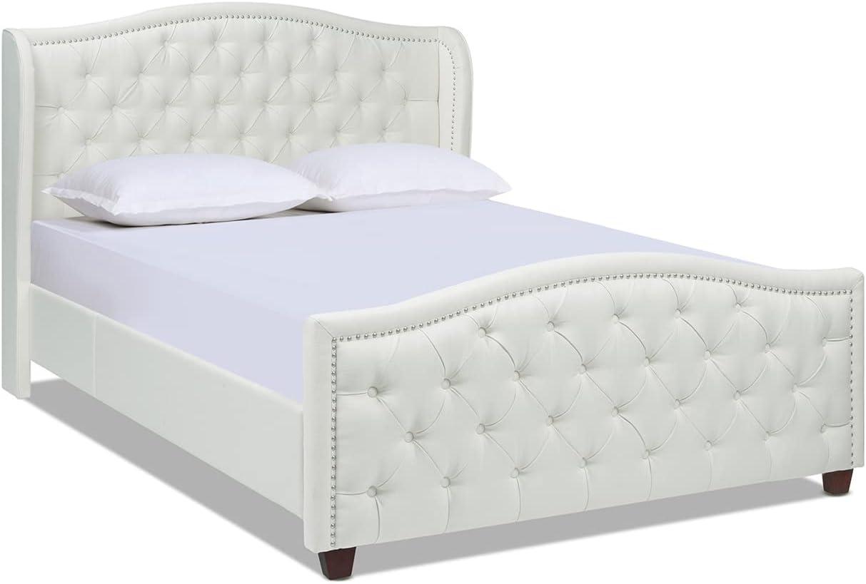 Jennifer Taylor Home Fontana Wingback Upholstered Platform Bed Frame, Queen, Antique White Polyester