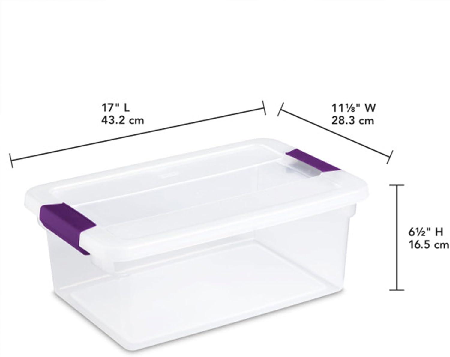 15 Qt ClearView Latch Storage Box, Stackable Bin with Latching Lid, Plastic Container to Organize Shoes in Closet, Clear Base, Lid, 12-Pack