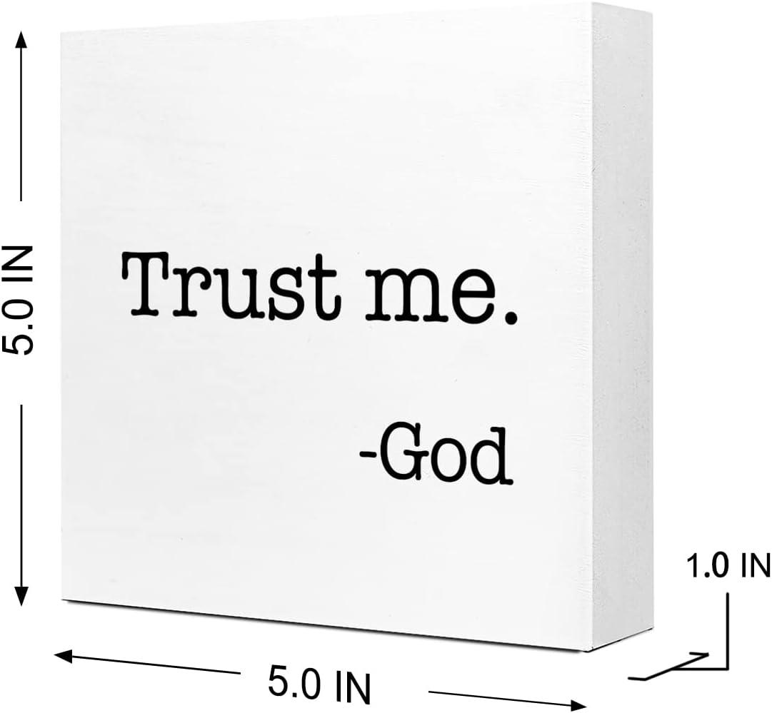 Trust Me God Wooden Sign Desk Decor,Inspirational Christian Wood Block Sign Desk Decorations for Christian Home Bedroom Girls Room Office Shelf Table Decor 5*5 inch