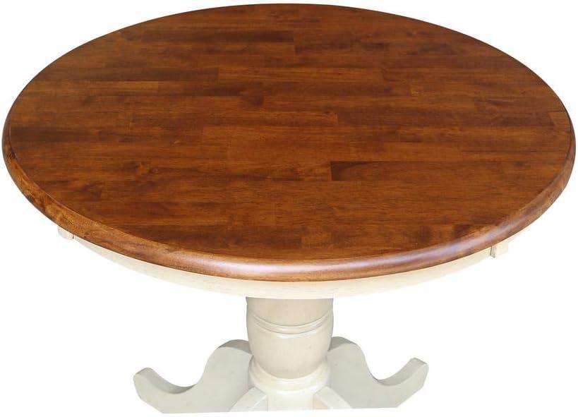 International Concepts 30" Round Top Pedestal Dining Table Antiqued Almond/Espresso: Mid-Century Style, Seats 4