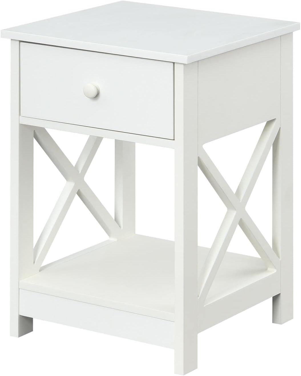 Oxford White Square End Table with Storage Drawer