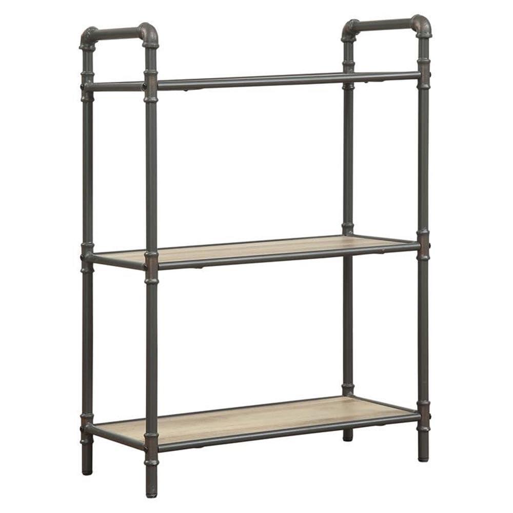 36" Itzel 3 Shelves Bookcase Antique Oak/Sandy Gray - Acme Furniture: Metal Frame, Open Back Design, Assembly Required