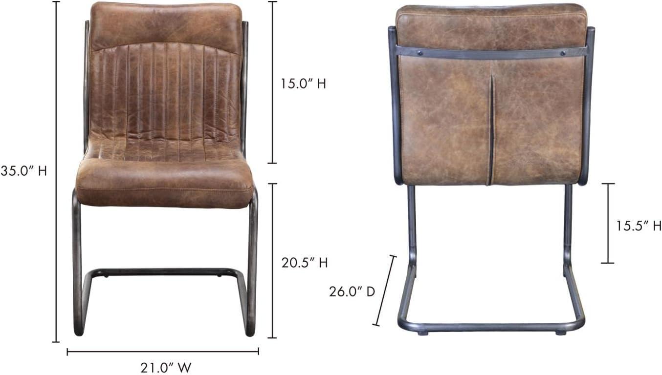 Ansel Transitional Leather Upholstered Side Chair in Light Brown