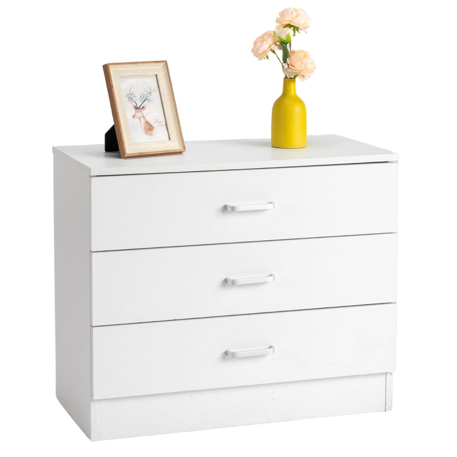 XIAOTAO 3-Drawer Dresser, Small Nightstand Modern Storage Chest of Drawer Wooden Side Table End Table for Bedroom, Living Room, Reception Room (White)