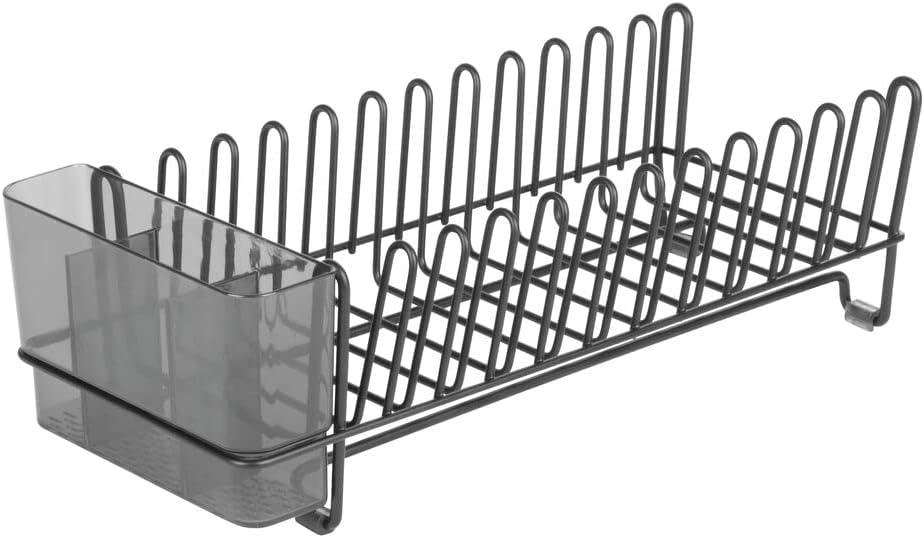 mDesign Steel Dish Drying Rack/Drainer Storage Organizer, Set of 2, Black/Gray