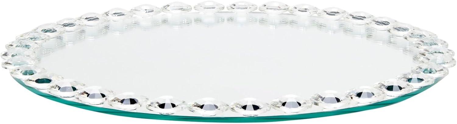 Okuna Outpost 12 in Crystal Bead Round Mirror Tray to Display Perfume, Jewelry, Candles, Bling Serving Tray for Bathroom, Living Room, Office, Vanity, Home Decor