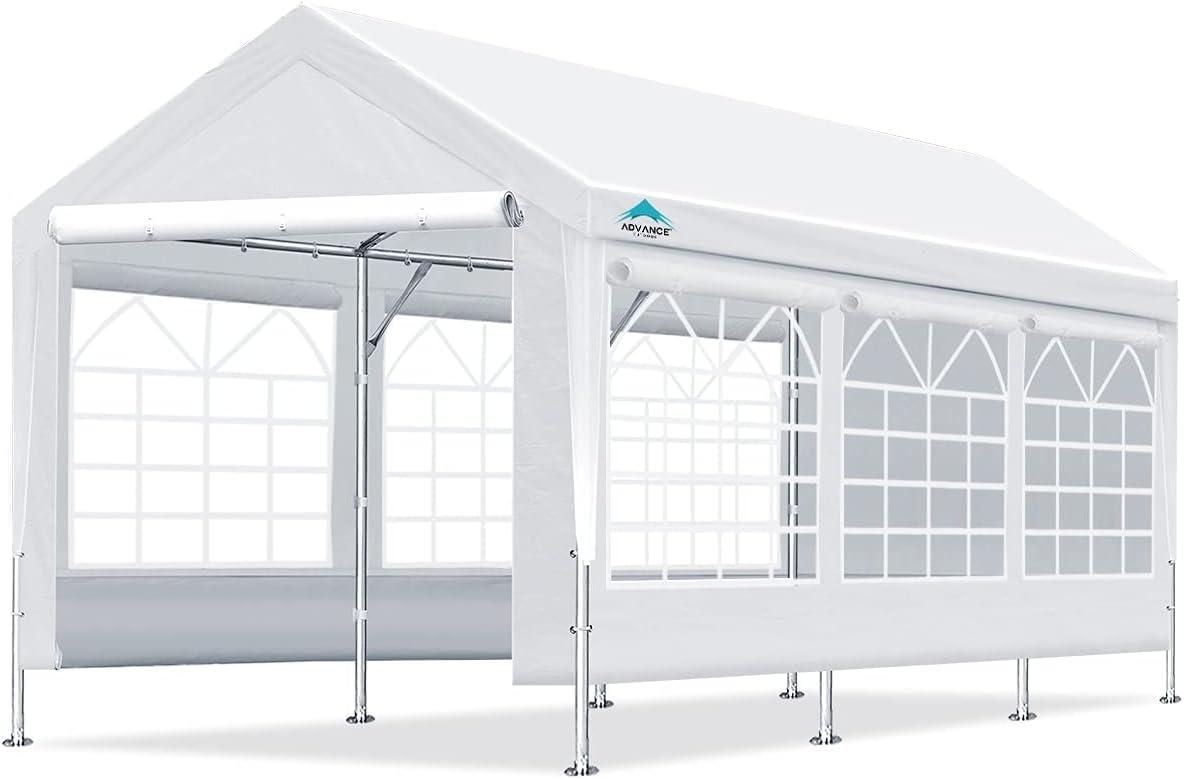 White 10' x 20' Portable Metal Carport Canopy with Windows