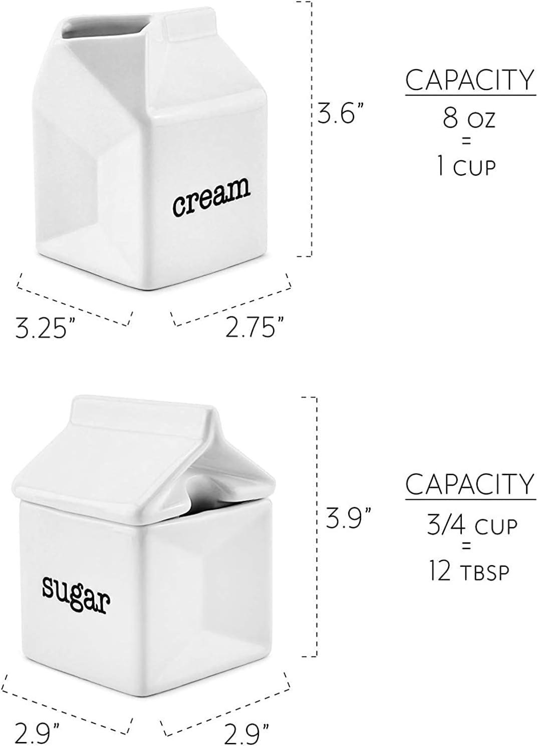 Darware Milk Carton Sugar and Creamer Set; Milk Carton Shaped White Ceramic Cream Jug and Sugar Bowl