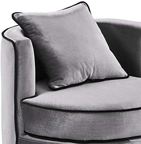 Truly Swivel Chair in Grey Velvet and Black Velvet Piping