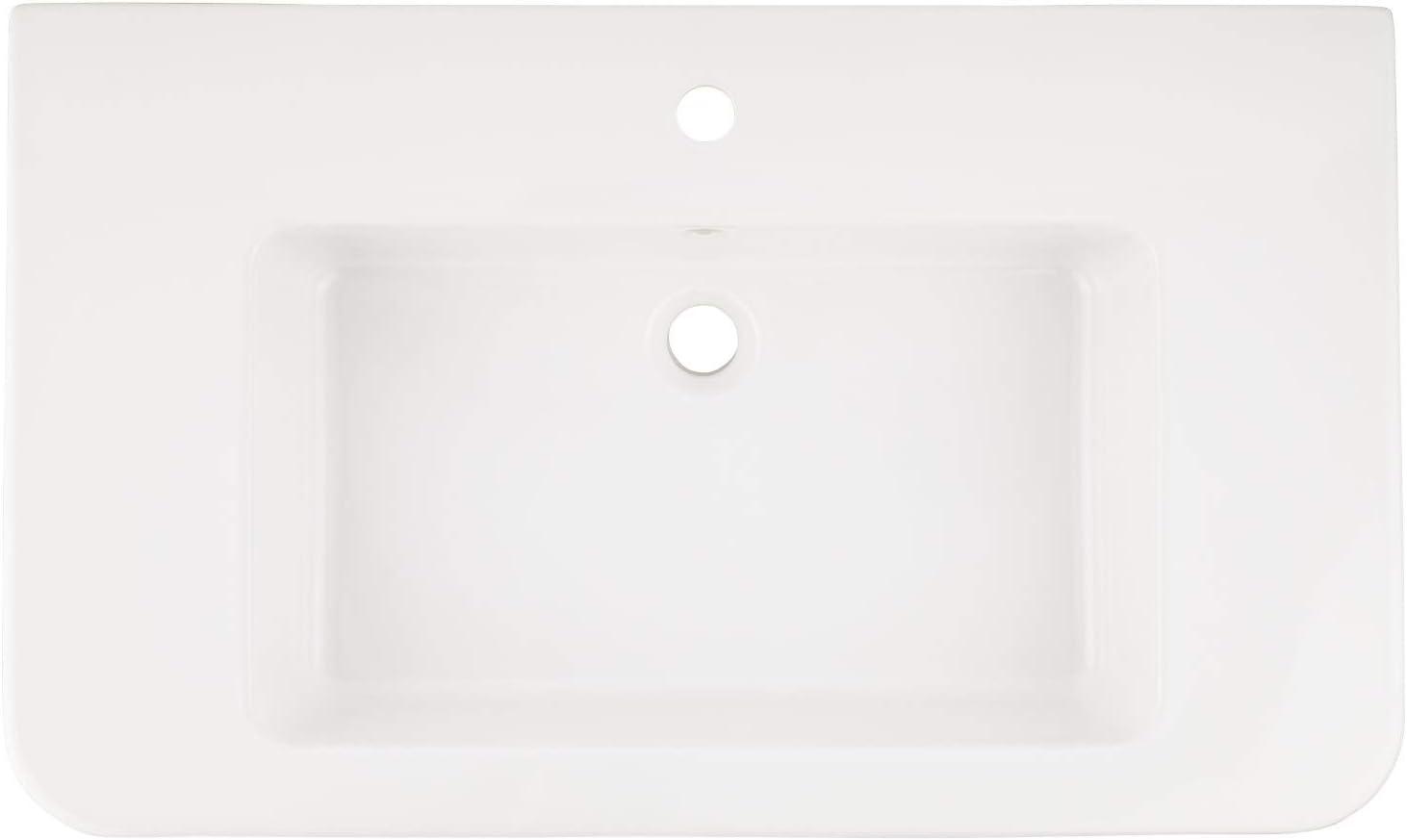 33" Burleson White Porcelain Rectangular Wall Bathroom Sink with Overflow