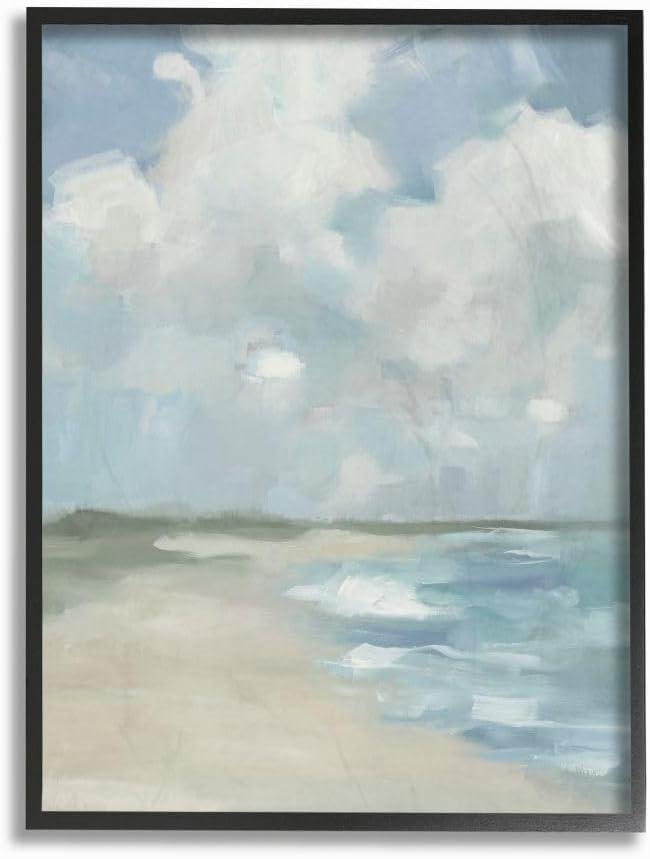 Stupell Industries Impressionist Neutral Blue Green Beach Ocean Painting Framed Wall Art by Third and Wall