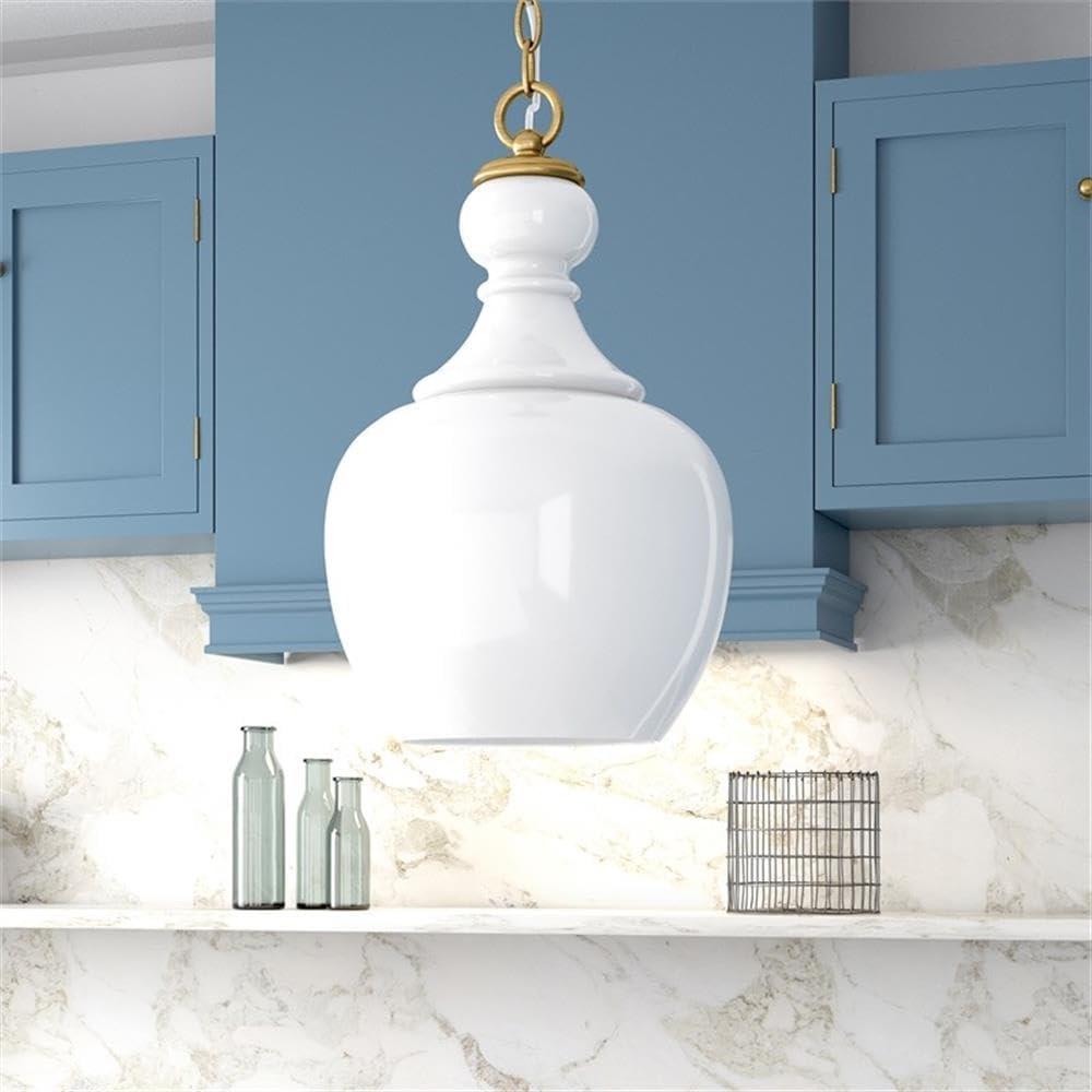 Evelyn&Zoe 11" Brushed Brass Finish Metal/Glass Pendant
