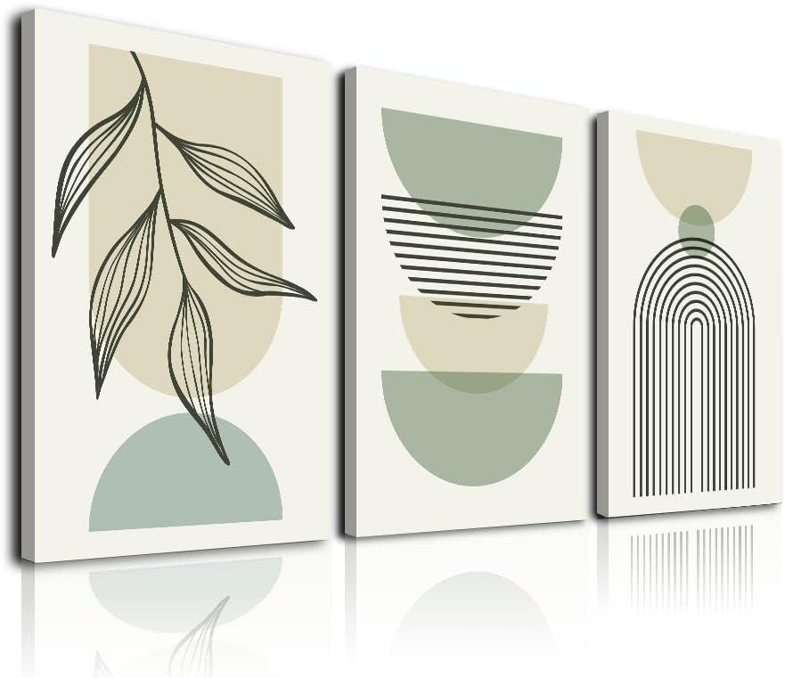 Sage Green Abstract Boho Canvas Wall Art Set