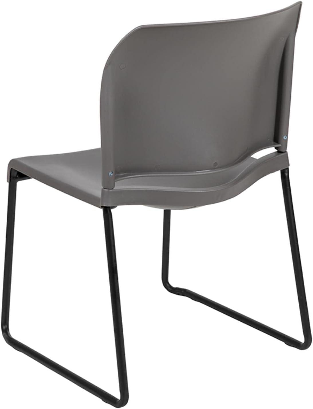 Gray Metal Armless Stacking Chair with Full Back