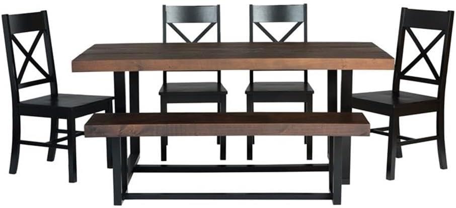 Walker Edison Farmhouse 6-Piece Dining Set, Mahogany/Espresso