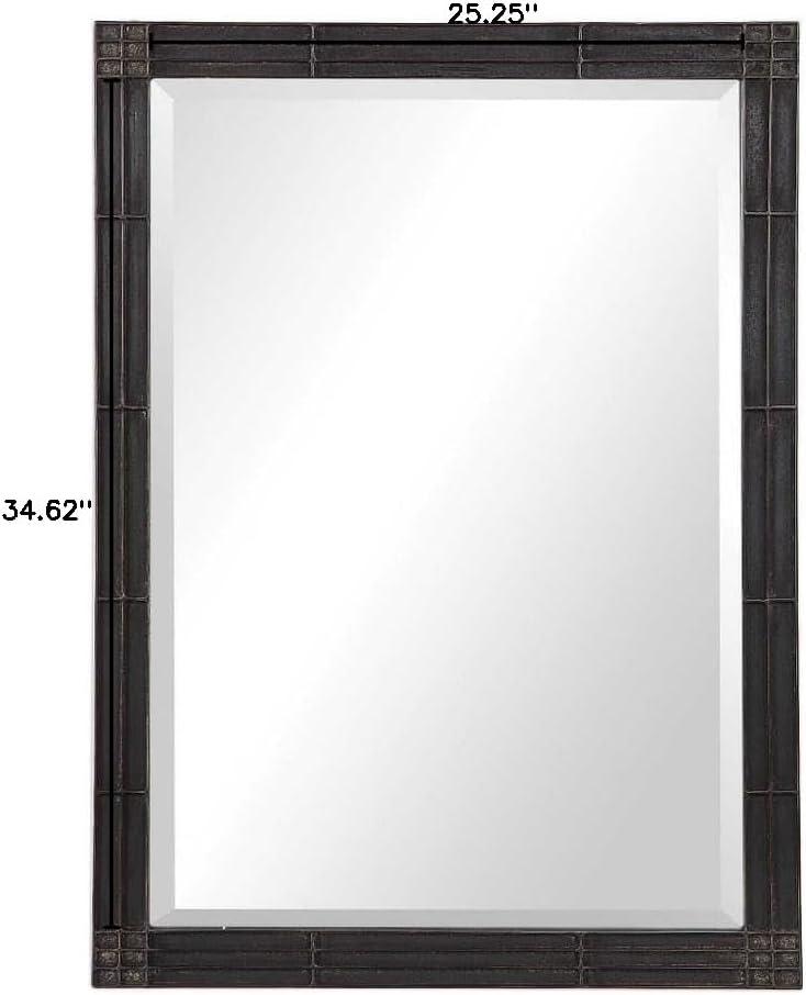 Uttermost Rectangular Vanity Accent Wall Mirror Industrial Beveled Aged Black Silver Iron Frame 25 1/4" Wide for Bathroom Bedroom