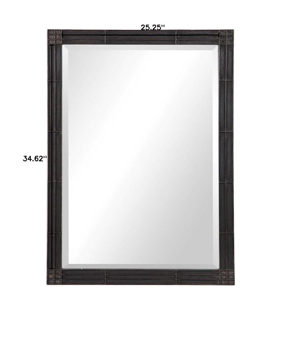 Uttermost Rectangular Vanity Accent Wall Mirror Industrial Beveled Aged Black Silver Iron Frame 25 1/4" Wide for Bathroom Bedroom