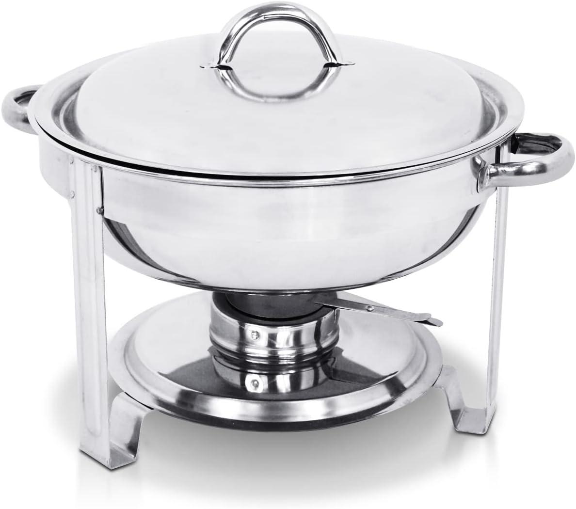 SUPER DEAL Upgraded 5 Qt Full Size Stainless Steel Chafing Dish Round Chafer Buffet Catering Warmer Set w/Food and Water Pan, Lid, Solid Stand and Fuel Holder