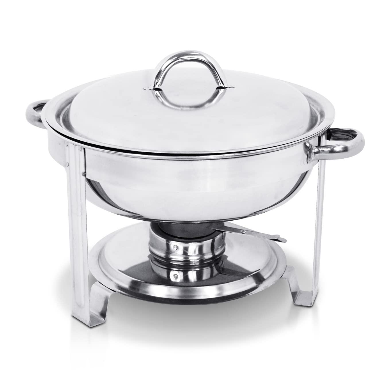 SUPER DEAL Upgraded 5 Qt Full Size Stainless Steel Chafing Dish Round Chafer Buffet Catering Warmer Set w/Food and Water Pan, Lid, Solid Stand and Fuel Holder