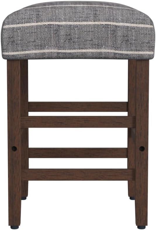 Midnight Gray Woven Stripe Backless Wood Counter Stool