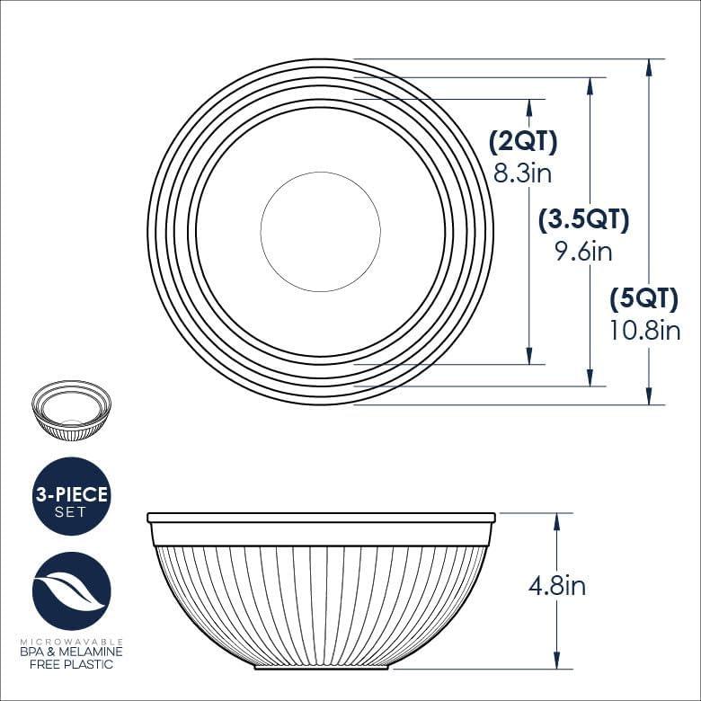 White 3-Piece Melamine Prep and Serve Mixing Bowl Set