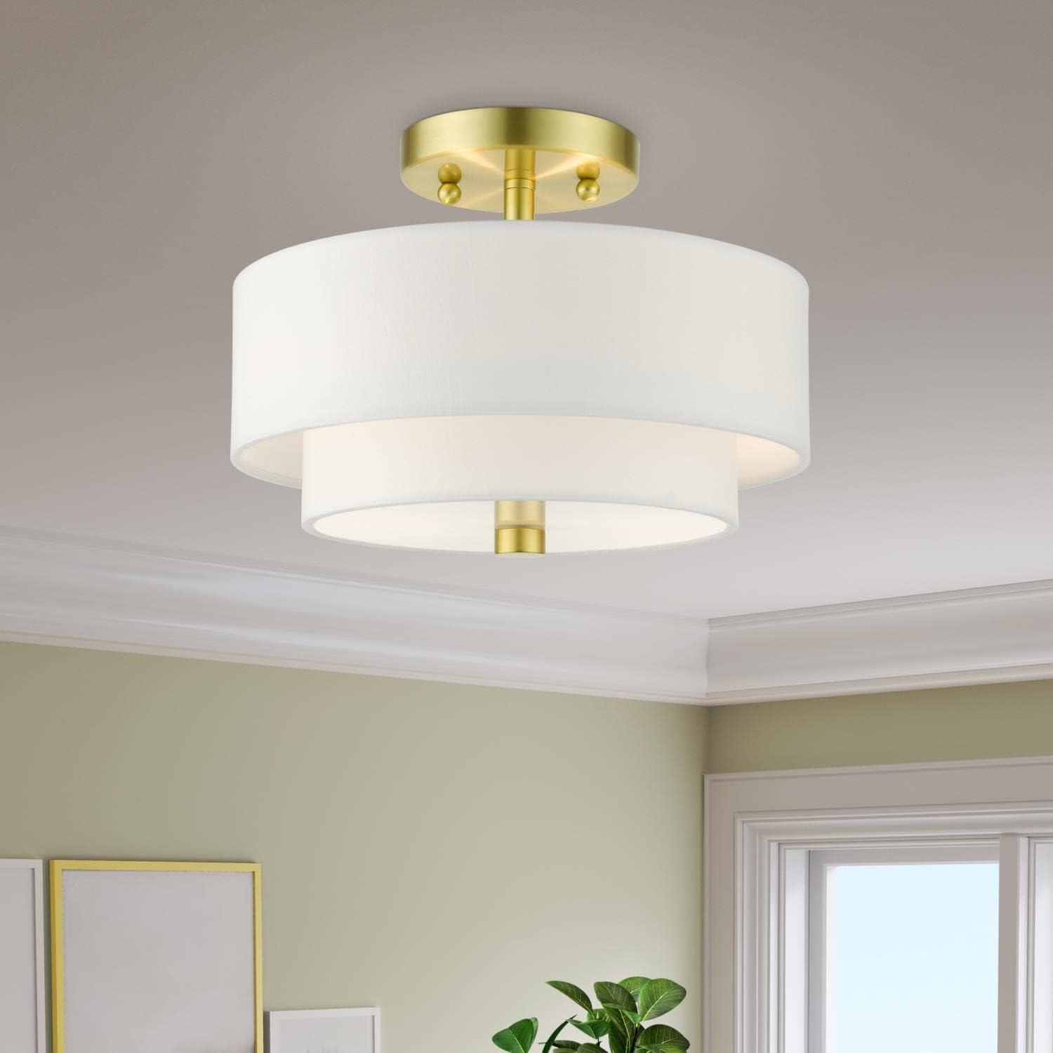 Satin Brass Glass Drum LED Indoor/Outdoor Light Fixture