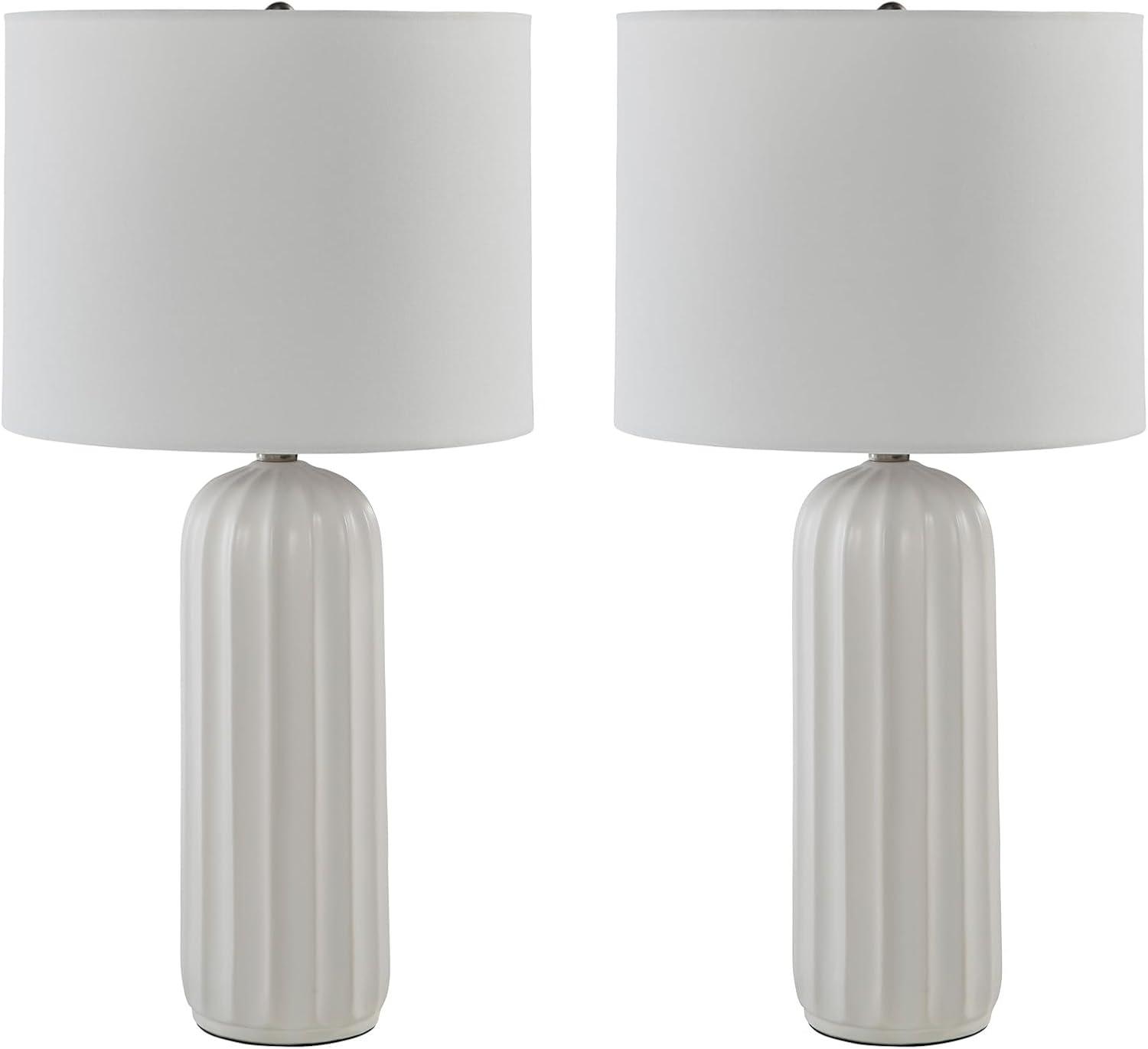 Signature Design by Ashley (Set of 2) Clarkland Table Lamps White: Contemporary Ceramic, Drum Shade, 3-Way Switch