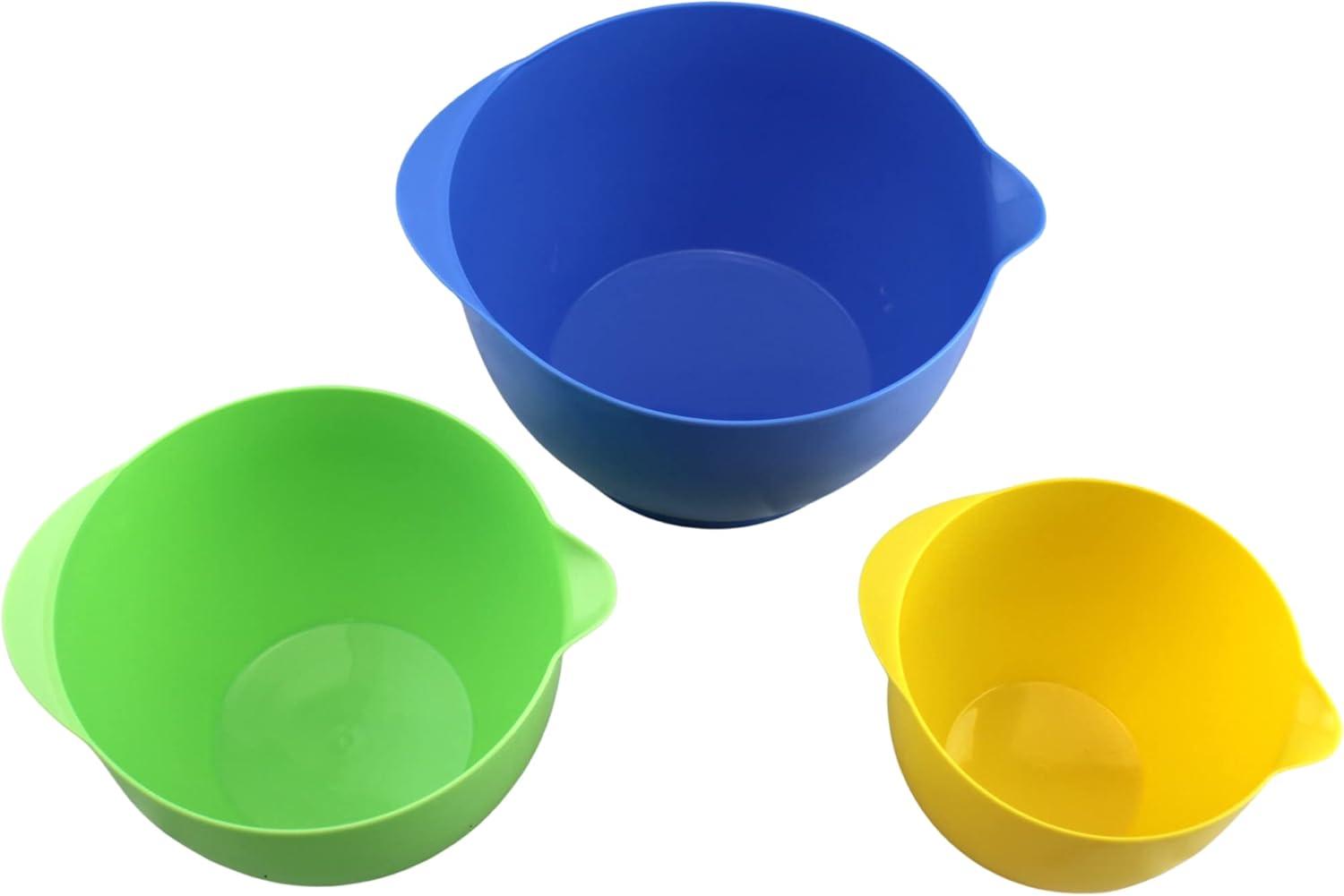 Dependable Industries Inc. Essentials 3 Piece Storage and Batter Mixing Bowl Set with Lids BPA Free Plastic Ideal for Kitchen Storage and Baking