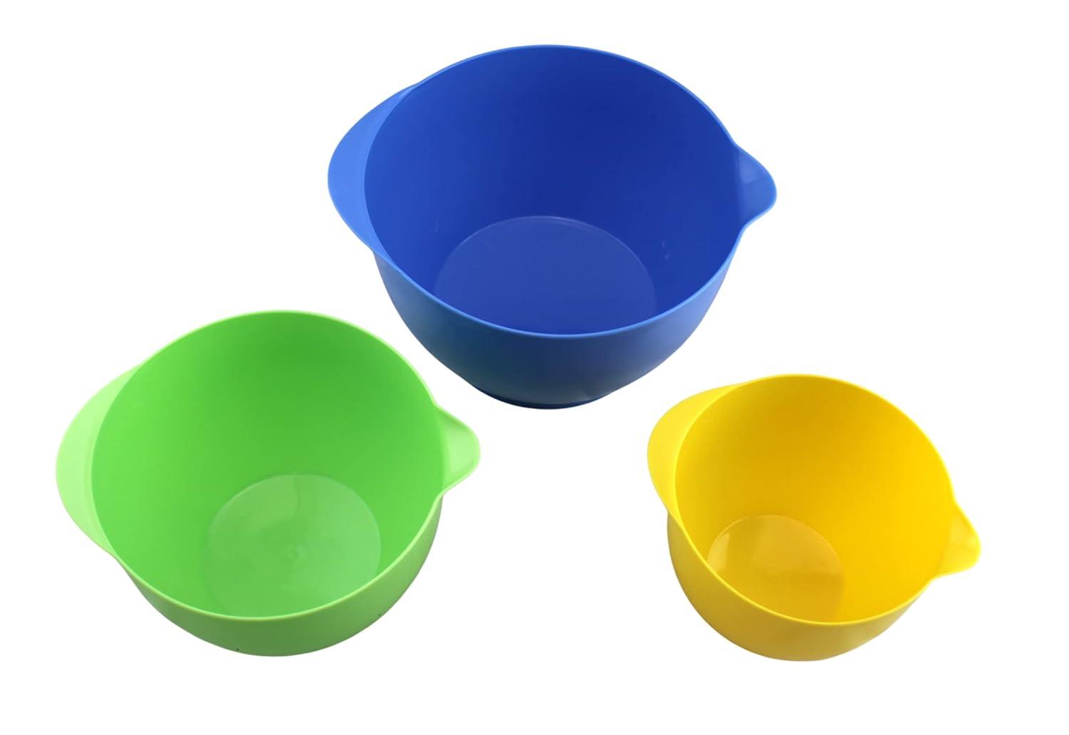 Dependable Industries Inc. Essentials 3 Piece Storage and Batter Mixing Bowl Set with Lids BPA Free Plastic Ideal for Kitchen Storage and Baking