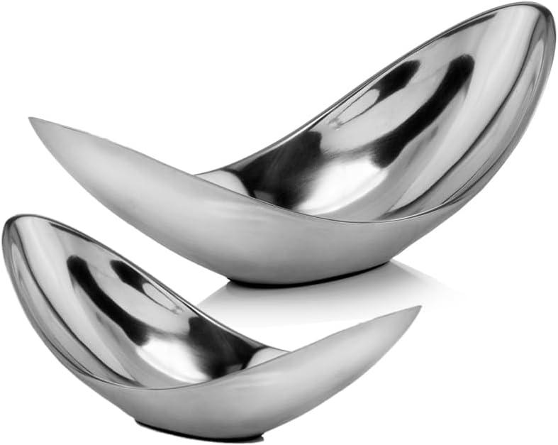 Sesgo Twisted Bowl, Silver, Aluminum, Modern Home Decor Accent, Serving Bowl for Fruit, Nuts, Popcorn and Chips, Decoration Centerpiece for Coffee Table or Change Dish and Key Holder, 13" x 5" x 5.5"