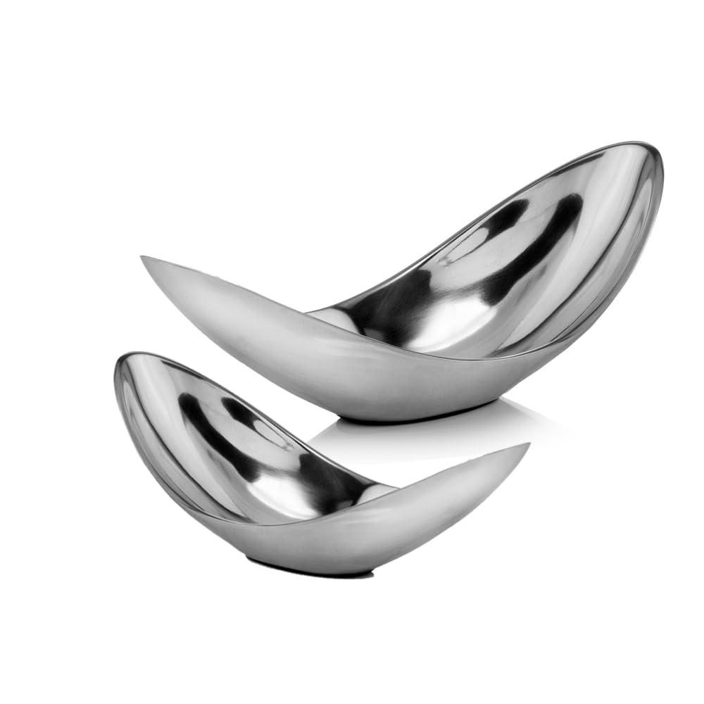 Sesgo Twisted Bowl, Silver, Aluminum, Modern Home Decor Accent, Serving Bowl for Fruit, Nuts, Popcorn and Chips, Decoration Centerpiece for Coffee Table or Change Dish and Key Holder, 13" x 5" x 5.5"