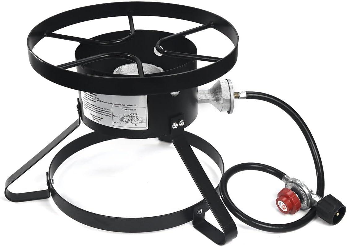 XtremepowerUS High-Pressure Outdoor Single Burner Stove Gas Propane Cooker w/ Regulator Hose Included