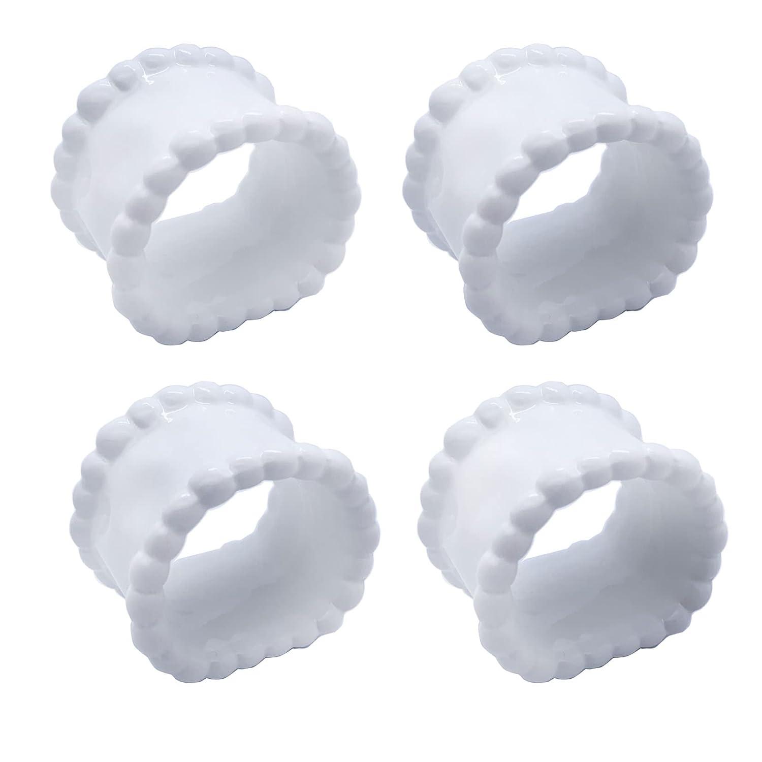 Porcelain Napkin Rings Beaded Napkin Rings, Pack 4 Bead Side Serviette Ring Buckles Round Delicate Solid Cloth Napkin Bands for Dinner Parties, Wedding, Thanksgiving, Christmas Holiday