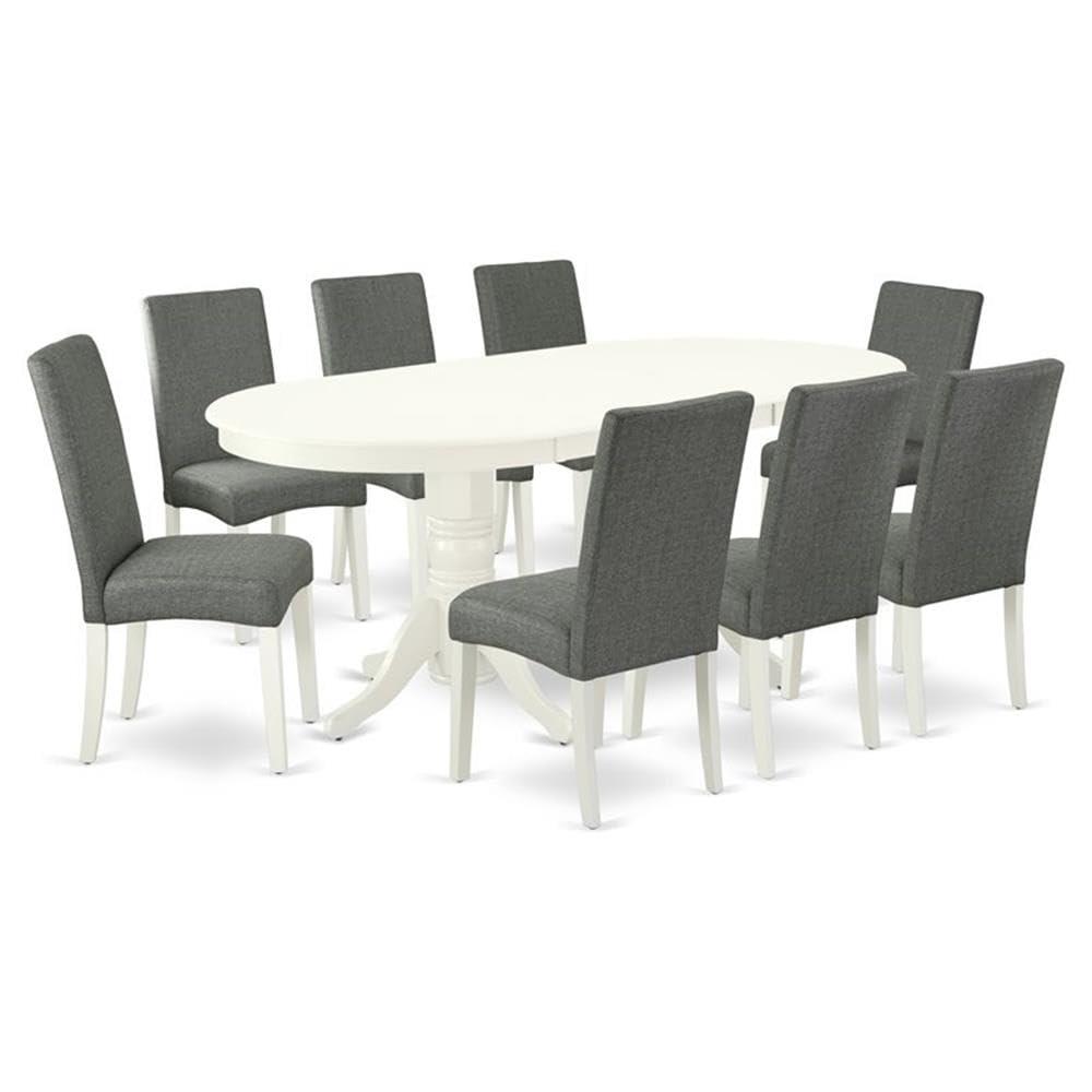 East West Furniture Vancouver 9-piece Wood Dining Set in Linen White/Gray