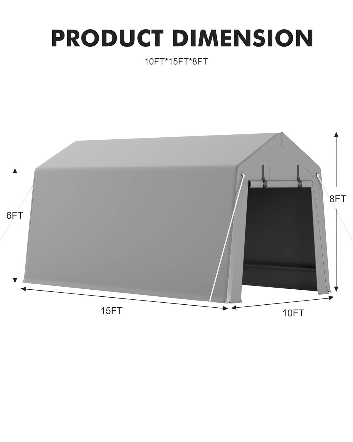 Gray Heavy Duty Waterproof Portable Carport with Zipper Doors