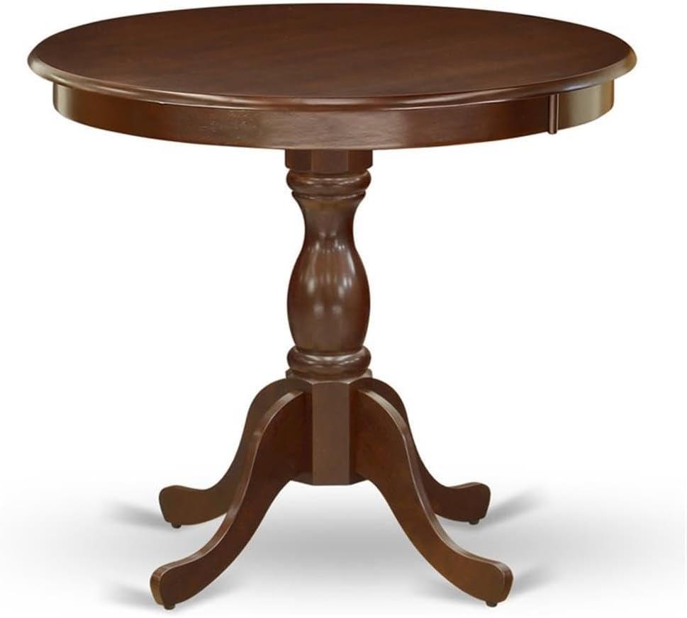 HomeStock Boldly Bohemian Round Wood Table Mahogany Color Table Top Surface And Asian Wood Round Dining Table Pedestal Legs Mahogany Finish